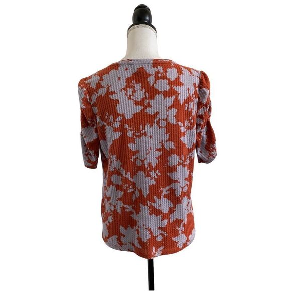 Simply Vera Vera Wang Ruched Elbow Sleeve Floral Tee Shirt Damask Floral Medium - Picture 4 of 6